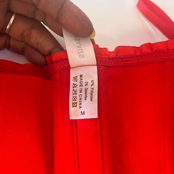 Red Valentine Brocade Corset Bustier Victorian Lace Up Boned Fashion Size Med - Picture 8 of 8